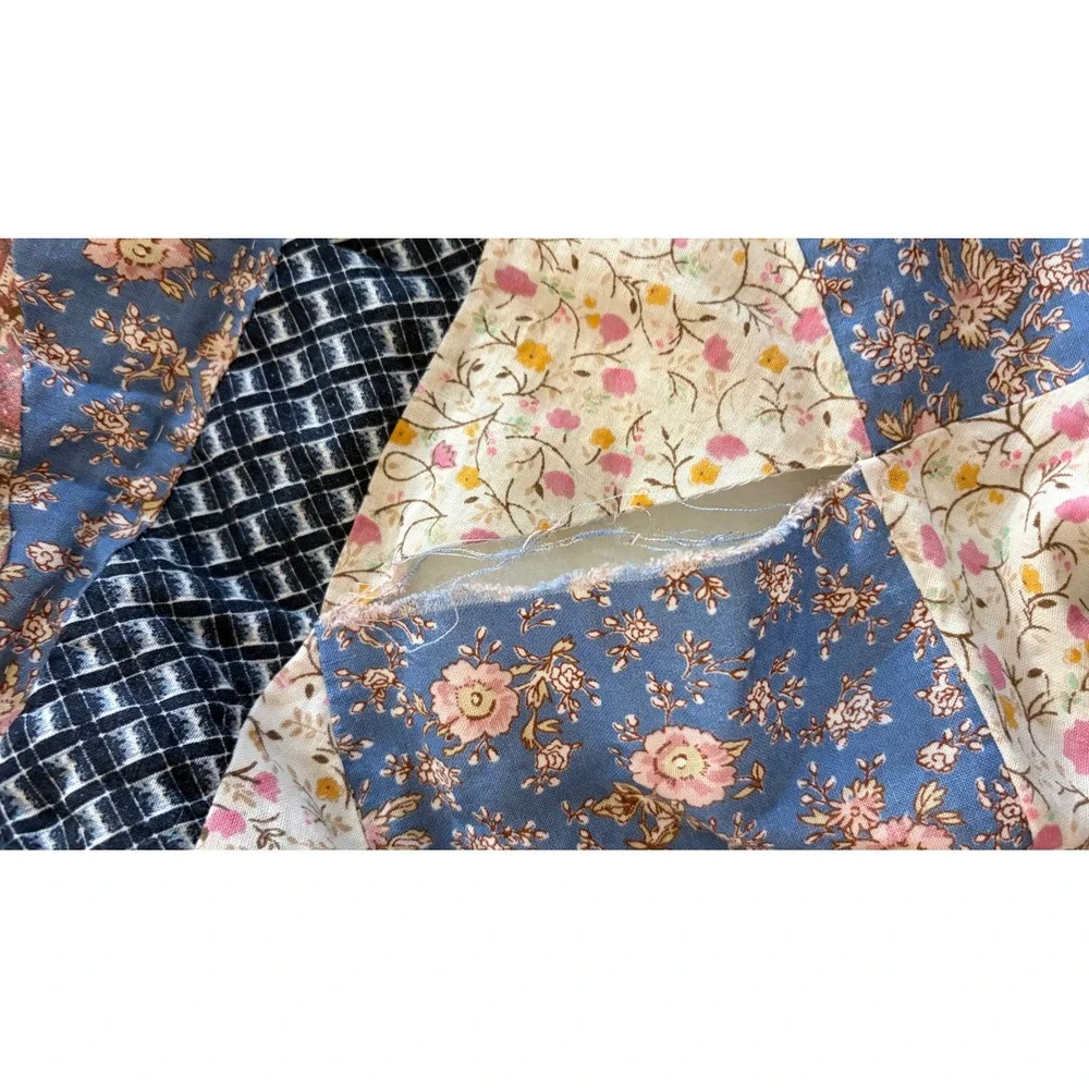 Vintage Floral Appliqué Quilt Full Queen 82x80 Cottage Country Ramie Cotton